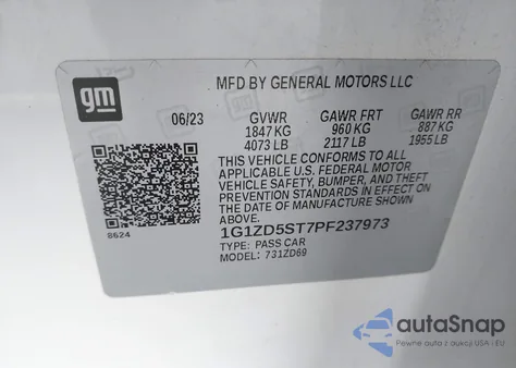 2023 Chevrolet Malibu Fwd 1Lt из США, поврежденный, VIN 1G1ZD5ST7PF237973